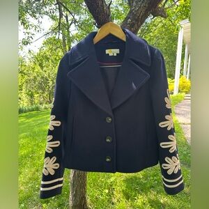 Boden Navy With Embroidered Sleeves Jacket